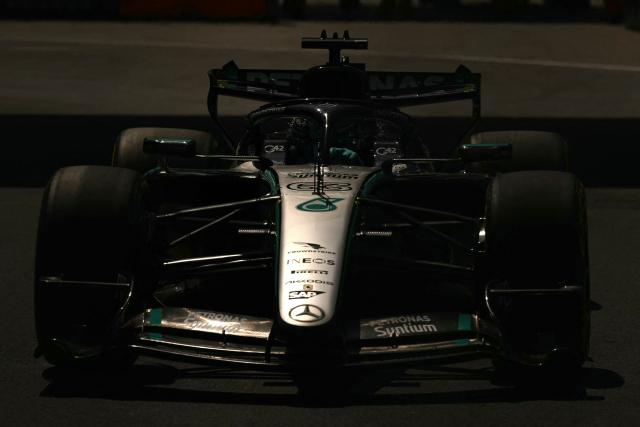 Mercedes' British driver George Russell races during the third practice session of the Mexico City Formula One Grand Prix at the Hermanos Rodriguez racetrack in Mexico City on October 31, 2026. (Photo by CARL DE SOUZA / AFP)