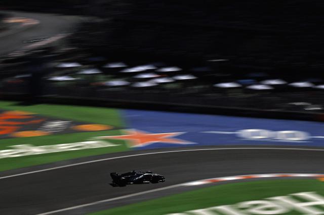 Mercedes' British driver George Russell races during the third practice session of the Mexico City Formula One Grand Prix at the Hermanos Rodriguez racetrack in Mexico City on October 31, 2026. (Photo by Carl de Souza / AFP)