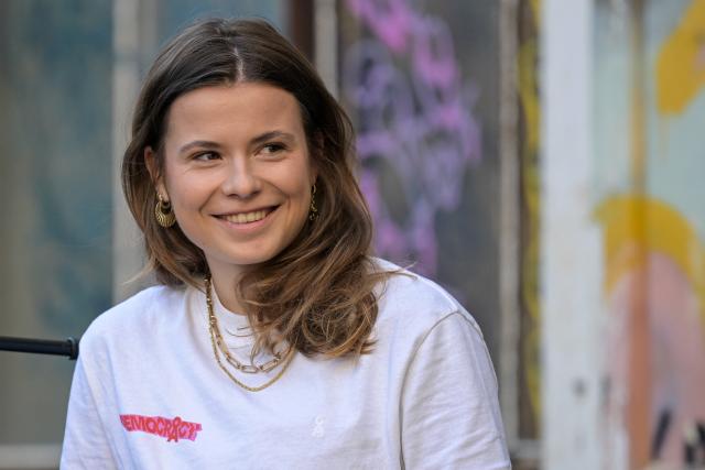 FILED - 25 August 2024, Erfurt: German Climate activist Luisa Neubauer is pictured during an event in Thuringa. Neubauer accompanied US Democrates on their doorstep campaigning in Pennsylvania. Photo: Hannes P Albert/dpa