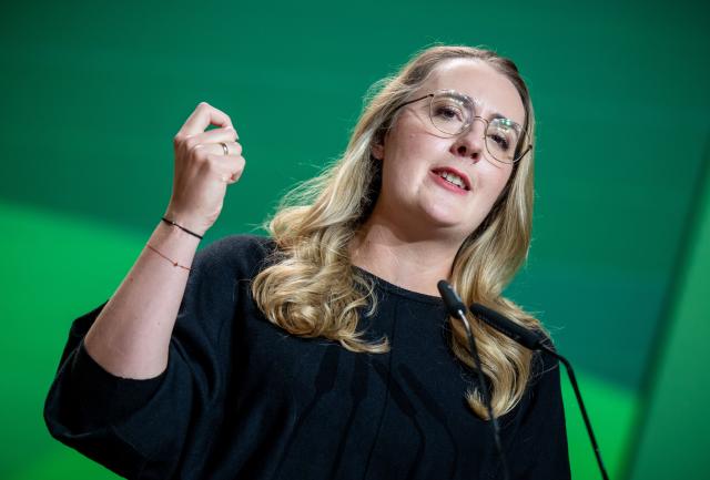 FILED - 15 November 2024, Hesse, Wiesbaden: Katharina Droege, parliamentary group leader of Alliance 90/The Greens (Bündnis 90/Die Grünen), speaks at the federal delegates' conference of the Greens. Photo: Michael Kappeler/dpa