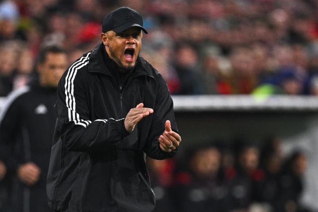 03 December 2024, Bavaria, Munich: Munich coach Vincent Kompany encourages his players during of the German DFB Cup round of 16 soccer match between Bayern Munich and Bayer Leverkusen at the Allianz Arena. Photo: Tom Weller/dpa - IMPORTANT NOTICE: DFL and DFB regulations prohibit any use of photographs as image sequences and/or quasi-video.