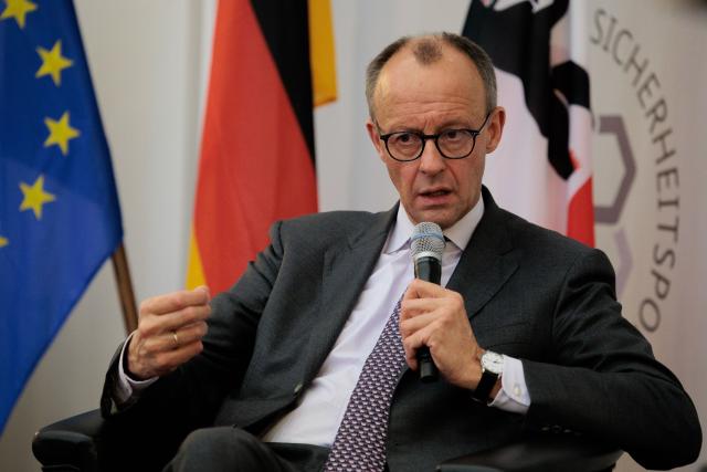 04 December 2024, Berlin: Friedrich Merz, Chairman of the Christian Democratic Union (CDU) and Chairman of the CDU/CSU parliamentary group, speaks at a security policy discussion at the Federal Academy for Security Policy. Photo: Carsten Koall/dpa