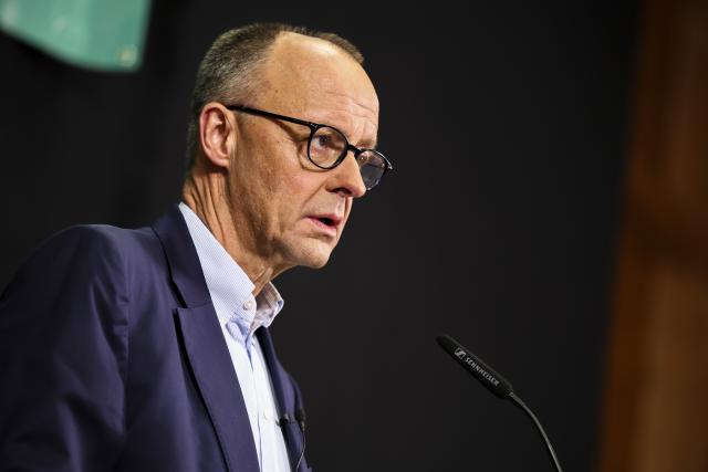 12 December 2024, North Rhine-Westphalia, Olsberg: Christian Democratic Union of Germany (CDU) federal chairman and candidate for chancellor Friedrich Merz speaks at the Westphalian-Lippe Agricultural Association (WLV) on the topic of "Future policy in rural areas". Photo: Christoph Reichwein/dpa