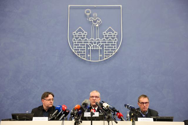 21 December 2024, Saxony-Anhalt, Magdeburg: (L-R) Ronni Krug, Deputy for Personnel, Citizen Services and Order, Tom-Oliver Langhans, Director of Magdeburg Police, and Horst Walter Nopens, Senior Public Prosecutor at Magdeburg Public Prosecutor's Office, hold a press conference, the day after a driver rammed into a group of people at the Magdeburg Chirstmas market. Photo: Jan Woitas/dpa