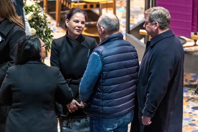 21 December 2024, Berlin: German Foreign Minister, Annalena Baerbock attends the prayer service for the victims of the attack on the Christmas market visitors in Magdeburg in the Kaiser Wilhelm Memorial Church. Photo: Andreas Gora/dpa