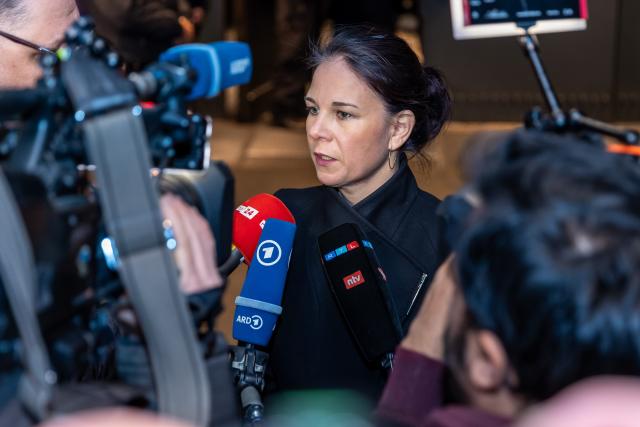 21 December 2024, Berlin: German Foreign Minister, Annalena Baerbock speaks to the press ahead of the prayer service for the victims of the attack on the Christmas market visitors in Magdeburg in the Kaiser Wilhelm Memorial Church. Photo: Andreas Gora/dpa