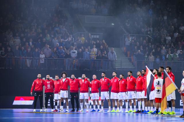 FILED - 03 November 2023, Bavaria, Neu-Ulm: Egypt national handball team stands during the national anthem ahead of the International Handball test match between Germany and Egypt in the Ratiopharm arena. The Board of Directors of the Egyptian Handball Federation decided that Khaled Fathy, President of the Federation, will head the delegation to the upcoming World Championship, which is scheduled to be held jointly by Croatia, Denmark, and Norway, during the period from January 14 to February. Photo: Tom Weller/dpa