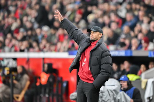 11 March 2025, North Rhine-Westphalia, Leverkusen: Munich coach Vincent Kompany reacts on the sidelines during the UEFA Champions League round of 16 second leg soccer match between Bayer Leverkusen and Bayern Munich at the BayArena. Photo: Federico Gambarini/dpa