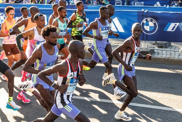 FILED - 29 September 2024, Berlin: Ethiopia's Tadese Takele (L) and Kenya's Kibiwott Kandie (3rd R) compete in the Berlin marathon. Kenyan Kibiwott Kandie, a former runner-up in the world half marathon, has been provisionally suspended for an anti- doping violation. Photo: Andreas Gora/dpa