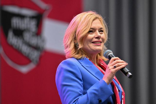 03 May 2025, Lower Saxony, Hanover: Bundestag President Julia Kloeckner speaks at the German Protestant Church Congress 2025 on the Bible text Matthew 28:1-10. Photo: Swen Pförtner/dpa
