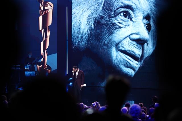 09 May 2025, Berlin: Musician Igor Levit commemorates late Holocaust witness Margot Friedlaender during the 75th German Film Awards ceremony at the Theater am Potsdamer Platz in Berlin. The German Film Award is among the most prestigious honors in the country's film industry. Photo: Christoph Soeder/dpa
