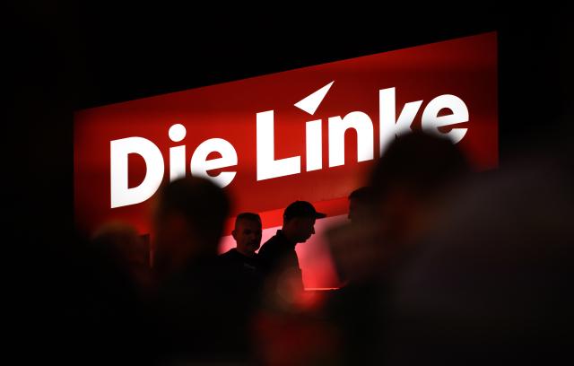 10 May 2025, Saxony, Chemnitz: Delegates sit under the logo of the Die Linke (The Left) party at their conference in Chemnitz. A key motion titled "We are the hope" is being discussed, with the party aiming to succeed in upcoming local and state elections and reach 150,000 members within four years. Photo: Hendrik Schmidt/dpa