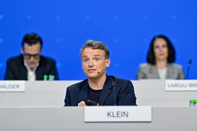 13 May 2025, Baden-Württemberg, Mannheim: Christian Klein, CEO of the software group SAP, sits on the stage at the Annual General Meeting of the software group SAP. Photo: Uwe Anspach/dpa