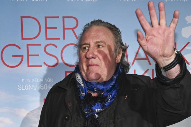 FILED - 12 January 2023, Berlin: French actor Gerard Depardieu comes to the premiere of the film "The Taste of Small Things" at the Cinema Paris. French film star Gérard Depardieu was handed an 18-month suspended sentence on Tuesday after a Paris court found him guilty of sexual assault against two women on a film set in Photo: Jens Kalaene/dpa