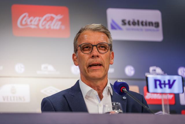 FILED - 07 June 2022, North Rhine-Westphalia, Gelsenkirchen: Then Schalke's sports director Peter Knaebel speaks at a press conference to introduce Frank Kramer as the new head coach of the Bundesliga club, at the Veltins Arena. Knaebel was elected the new head of the Swiss Football Association (SFV). Photo: Tim Rehbein/dpa