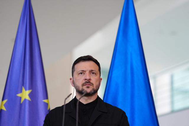 28 May 2025, Berlin: Ukraine's President Volodymyr Zelensky holds a joint press conference with German Chancellor Friedrich Merz (not pictured) at the German Chancellery in Berlin. Photo: Kay Nietfeld/dpa