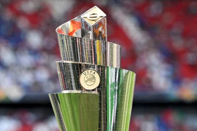 04 June 2025, Bavaria, Munich: The UEFA Nations League trophy is on display ahead of the UEFA Nations League semi final soccer match between Germany and Portugal at Allianz Arena. Photo: Federico Gambarini/dpa