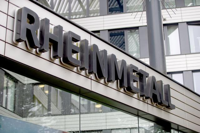 FILED - 12 July 2024, North Rhine-Westphalia, Duesseldorf: The Rheinmetall AG logo can be seen in front of the headquarters. Photo: Thomas Banneyer/dpa
