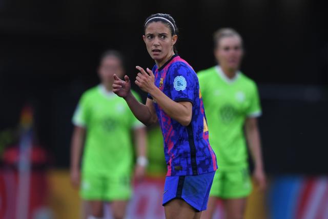 FILED - 30 April 2022, Lower Saxony, Wolfsburg: Barcelona's Aitana Bonmati in action during the 2022 UEFA Champions League semifinal second leg soccer match between VfL Wolfsburg and FC Barcelona, at Volkswagen Arena. Bonmati has joined up with the Spain Euro 2025 squad in Switzerland after after being treated for viral meningitis. Photo: Swen Pförtner/dpa
