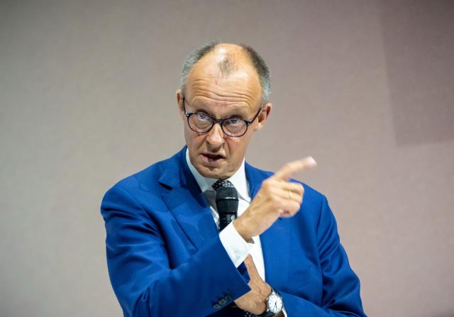 03 July 2025, Berlin: German Chancellor Friedrich Merz speaks at the Banking Conference of the Federal Association of Volksbanken and Raiffeisenbanken. Photo: Michael Kappeler/dpa