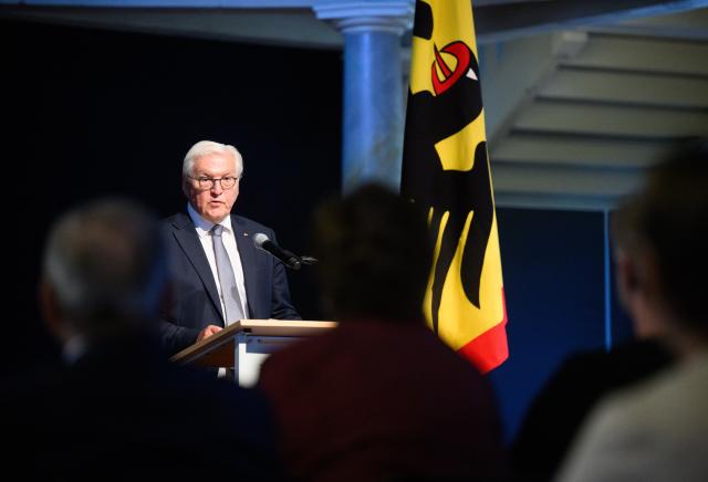 03 July 2025, Brandenburg, Neuruppin: German President Frank-Walter Steinmeier speaks at the award ceremony for the Order of Merit of the Federal Republic of Germany in the Kulturkirche Neuruppin. Steinmeier has moved his official residence to Neuruppin for three days as part of the 16th "Local Time Germany" has taken place, during which the German head of state spends three days in a small town away from the big cities. Photo: Bernd von Jutrczenka/dpa