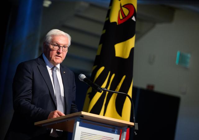 03 July 2025, Brandenburg, Neuruppin: German President Frank-Walter Steinmeier speaks at the award ceremony for the Order of Merit of the Federal Republic of Germany in the Kulturkirche Neuruppin. Steinmeier has moved his official residence to Neuruppin for three days as part of the 16th "Local Time Germany" has taken place, during which the German head of state spends three days in a small town away from the big cities. Photo: Bernd von Jutrczenka/dpa