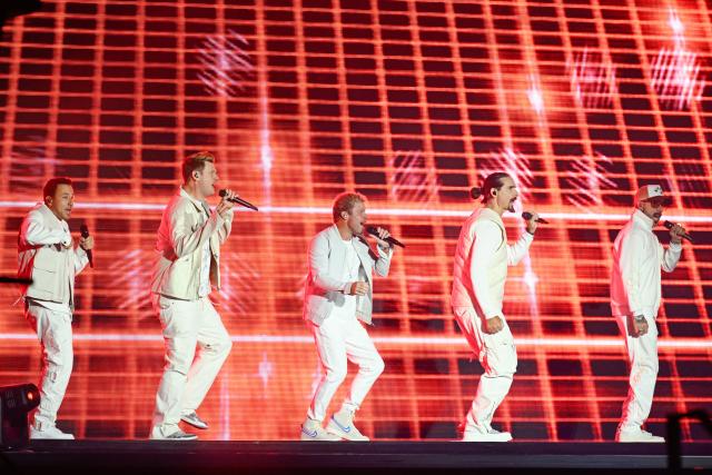 FILED - 13 September 2024, Hockenheim: Members of the band Backstreet Boys perform at the Gluecksgefuehle Festival at the Hockenheimring. Photo: Uwe Anspach/dpa