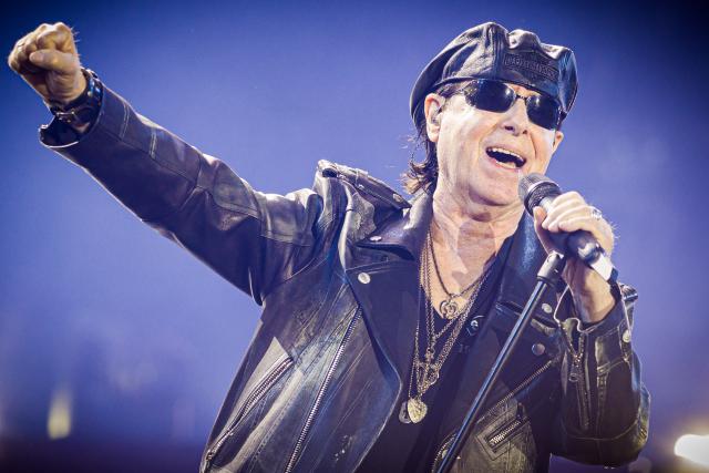 05 July 2025, Lower Saxony, Hanover: Klaus Meine from the rock band Scorpions performs on stage during their concert in the Heinz-von-Heiden-Arena. The Scorpions celebrate the 60th anniversary of their band with a sold-out stadium concert in their hometown of Hanover. Photo: Moritz Frankenberg/dpa