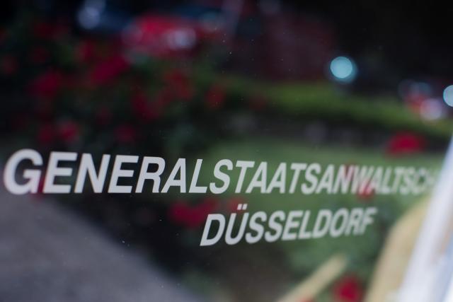 FILED - 30 May 2018, North Rhine-Westphalia, Duesseldorf: A sign on the door of the Public Prosecutor General's Office at the opening of the Central Office for the Prosecution of Terrorism in NRW. Photo: Rolf Vennenbernd/dpa