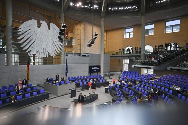09 July 2025, Berlin: View of the plenary chamber before the general debate on the budget in the Bundestag plenary. The general debate is the highlight of the budget week in the Bundestag. Photo: Katharina Kausche/dpa