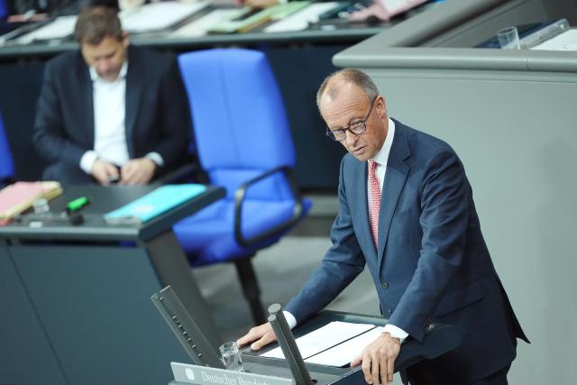 09 July 2025, Berlin: German Chancellor Friedrich Merz speaks in the general debate on the budget in the plenary session of the Bundestag. The general debate is the highlight of the budget week in the Bundestag. Photo: Kay Nietfeld/dpa