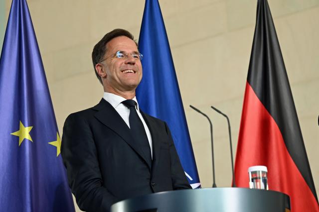 09 July 2025, Berlin: NATO Secretary General Mark Rutte speaks during a press conference with German Chancellor Friedrich Merz after their meeting at the Chancellery. Photo: Niklas Treppner/dpa