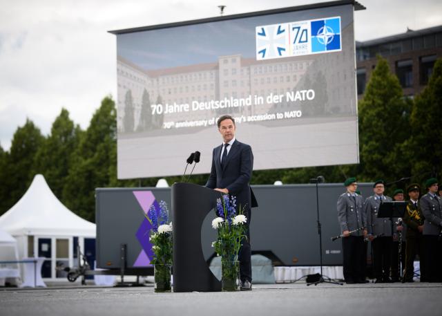 09 July 2025, Berlin: NATO Secretary General Mark Rutte speaks at the ceremony "70 years of Germany in NATO" in the cour d'honneur of the Bendlerblock, the seat of the Federal Ministry of Defense. Germany officially joined NATO as its 15th member on May 6, 1955. Photo: Bernd von Jutrczenka/dpa
