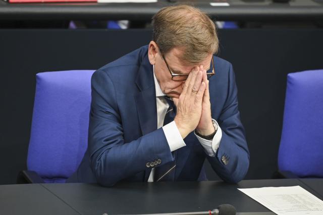 11 July 2025, Berlin: Johann Wadephul, German Foreign Minister, sits in the plenary chamber of the Bundestag during the debate on the 30th anniversary of the genocide. Photo: Katharina Kausche/dpa