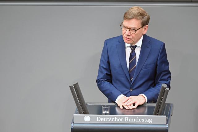11 July 2025, Berlin: Johann Wadephul, German Foreign Minister, speaks during the debate on the 30th anniversary of the genocide in the Bundestag. Photo: Niklas Treppner/dpa