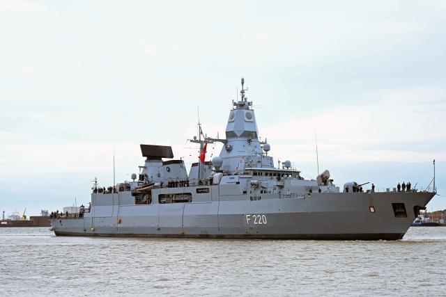 12 July 2025, Lower Saxony, Wilhelmshaven: The frigate "Hamburg" leaves port to join NATO's maritime task force SNMG1, consisting of several destroyers and frigates and other ships from various NATO member states. This NATO maritime task force has been in existence since 1967. Photo: Lars Penning/dpa