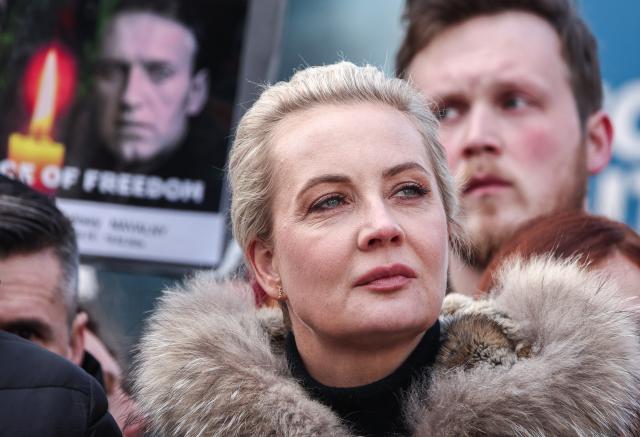 FILED - 01 March 2025, Berlin: Yulia Navalnaya, Widow of late Russian opposition figure Alexei Navalny, takes part in an anti-Putin demonstration in Berlin. Photo: Hannes P Albert/dpa