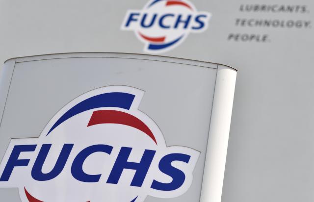 FILED - 16 June 2014, Baden-Württemberg, Mannheim: The logo of lubricant specialist Fuchs Petrolub pictured at the entrance to the company headquarters. Photo: Uwe Anspach/dpa