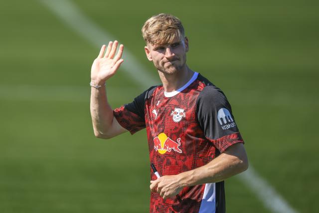 12 August 2025, Saxony, Leipzig: RB Leipzig's Timo Werner takes part in the team's training at the Red Bull Academy. Photo: Jan Woitas/dpa - IMPORTANT NOTICE: DFL and DFB regulations prohibit any use of photographs as image sequences and/or quasi-video.