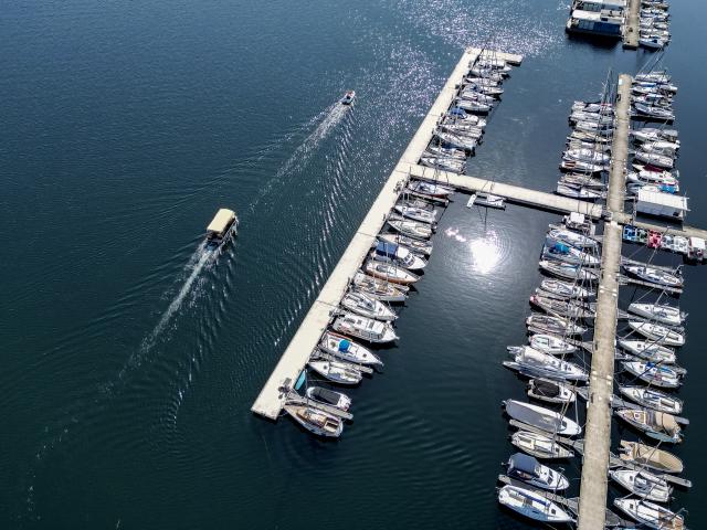 13 August 2025, Saxony-Anhalt, Muecheln: Sailboats, motorboats and other watercraft are moored in the Muecheln marina on Lake Geiseltal. Temperatures are expected to rise to over 30 degrees Celsius daily until the end of the week. Photo: Jan Woitas/dpa