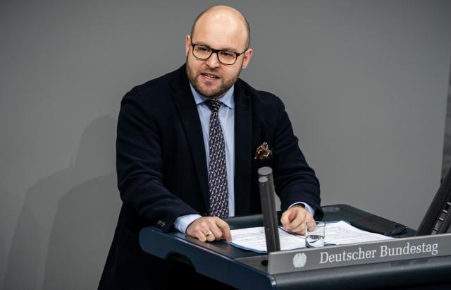 FILED - 12 December 2019, Berlin: Alternative for Germany's (AfD) deputy parliamentary leader Markus Frohnmaier speaks at the plenary session of the German Bundestag. 
Michael Frohnmaier, recently announced a trip to Russia, justifying the move with the need to keep channels of dialogue open for the period after the war in Ukraine. Photo: Michael Kappeler/dpa