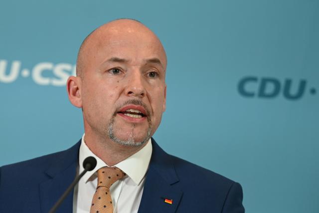14 October 2025, Berlin: Chairman of the Christian Social Union in Bavaria (CSU) parliamentary group in the Bundestag Alexander Hoffmann speaks before a parliamentary group meeting. Photo: Niklas Graeber/dpa