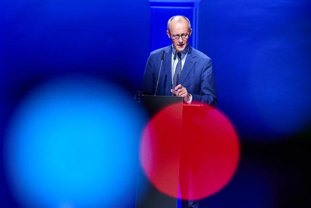 14 October 2025, Berlin: Germany's Chancellor Friedrich Merz speaks during the opening ceremony of the German Academy of Science and Engineering at the Konzerthaus. Photo: Annette Riedl/dpa