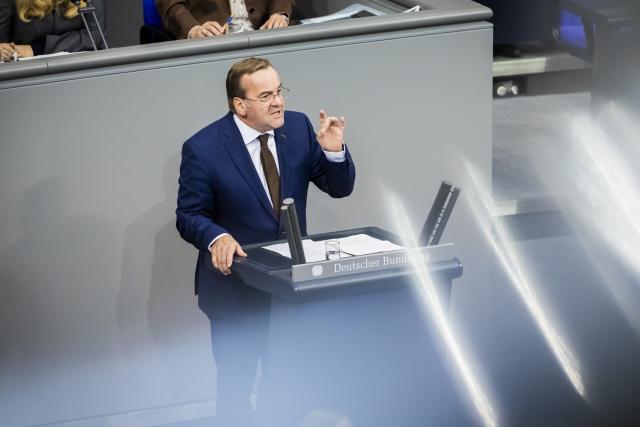 16 October 2025, Berlin: Boris Pistorius, German Minister of Defense speaks during the plenary session at the German Bundestag in Berlin. Photo: Christoph Soeder/dpa