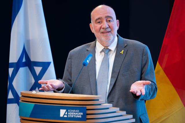 16 October 2025, Berlin: Ron Prosor, Ambassador of Israel to Germany, speaks during the event to mark the 60th anniversary of diplomatic relations between Germany and Israel. Photo: Soeren Stache/dpa