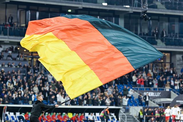 FILED - 10 October 2025, Baden-Wuerttemberg, Sinsheim: Fans wave the German flag ahead of the FIFA World Cup European Qualifying soccer match between Germany and Luxembourg at the PreZero Arena. Photo: Uwe Anspach/dpa