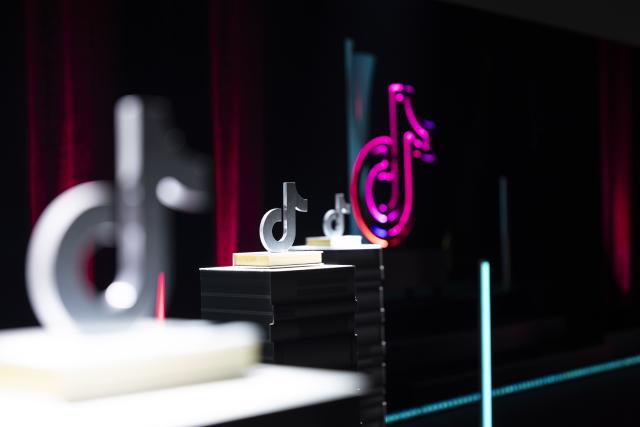 17 October 2025, Hesse, Frankfurt/Main: Three Tik Tok Book Awards stand on podiums during the TikTok Book Awards ceremony at the 77th Frankfurter Book Fair. Photo: Hannes P. Albert/dpa