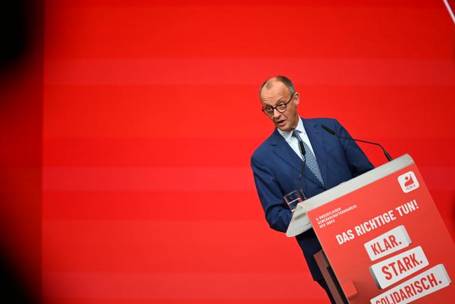 20 October 2025, Lower Saxony, Hanover: German Chancellor Friedrich Merz speaks at the congress of the German Mining, Chemical and Energy Industrial Union (IGBCE) at the Hanover Congress Centrum (HCC). Photo: Shireen Broszies/dpa