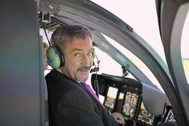 PRODUCTION - 21 October 2025, Bavaria, Wessling: Markus Soeder, Minister President of Bavaria, sits in a flight simulator during the celebration of the 55th anniversary of the air rescue service and the inauguration of the new ADAC Air Rescue Campus at the special airport in Oberpfaffenhofen. Photo: Malin Wunderlich/dpa