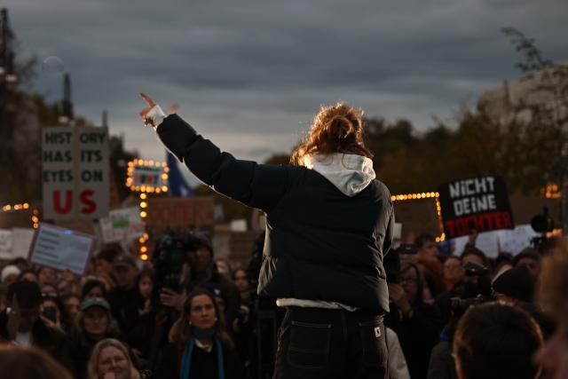 21 October 2025, Berlin: Luisa Neubauer, environmental and climate activist, speaks at the "We are the daughters" rally organized by the "Together Against the Right" initiative in front of the CDU federal office in response to Chancellor Friedrich Merz's statements linking migration to problems in German cities. Merz told a journalist that he has "nothing to take back" and added that "anyone who sees it in everyday life" knows that he is right. People who had daughters would know exactly what he meant, Merz said. Photo: Lilli Förter/dpa